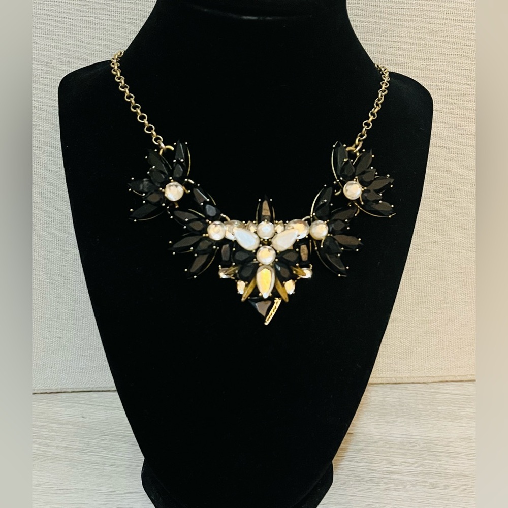 J Crew Black and Crystal Statement Necklace